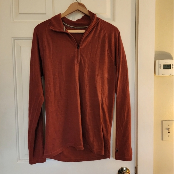Smartwool Longsleeve Quarter Zip 250 Layer Merino Wool Rust Sizem Hike Camp Fish - Picture 1 of 9